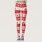 White & Red Santa Face and Snowman Pattern Full Leggings (Vorderseite)