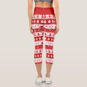 White & Red Santa Face und Snowman Pattern Capri Leggings (Rückseite)