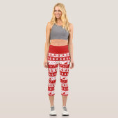 White & Red Santa Face und Snowman Pattern Capri Leggings (Vorderseite)