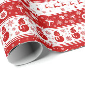 White & Red Santa Face und Snowman Pattern Geschenkpapier (Rolleneckpunkt)