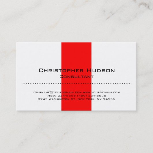 White Red Simple Schlicht Consultant Business Card Visitenkarte (Vorderseite)