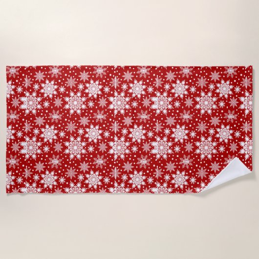 White & Red Snowflake Seamless Muster Strandtuch (Vorderseite)