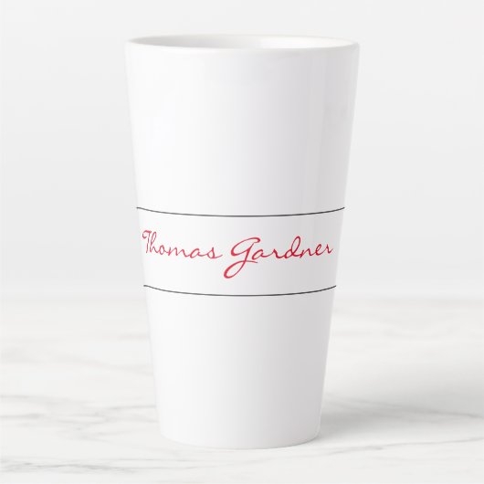 White Red Trendy Handwriting Schlicht Creative Mod Milchtasse (Vorderseite)