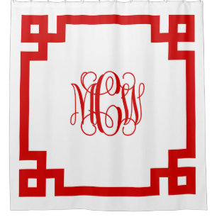 White Red Vine Monogram DIY BG und Griechischer Sc Duschvorhang