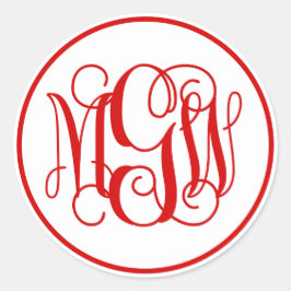White Red Vine Script Monogram, DIY BG Runder Aufkleber