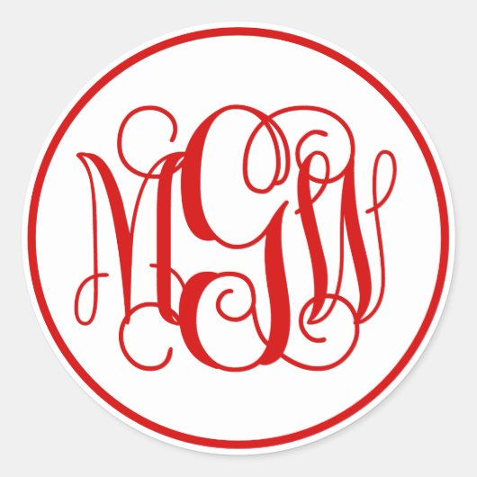 White Red Vine Script Monogram, DIY BG Runder Aufkleber (Vorderseite)