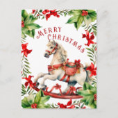 White Red Vintag Rocking Horst Weihnachten Postcar (Vorderseite)