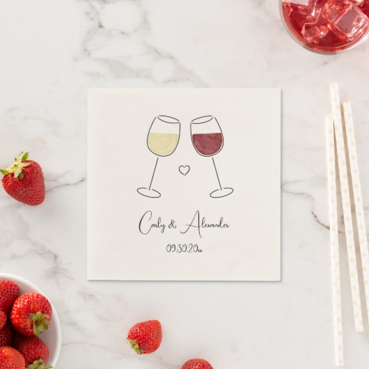 White Red Wine Glass Cheers Wedding Verlobung Serviette (Beispiel)