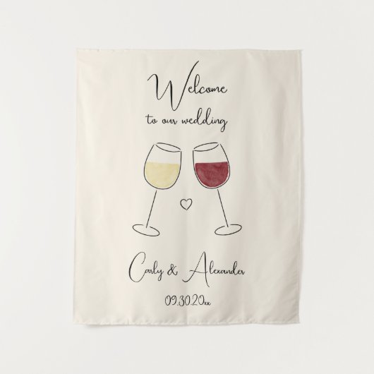 White Red Wine Glass Wedding Welcome Wandteppich (Vorderseite)