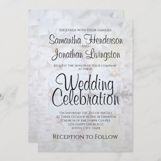 White Reflection Peony Blume & Hearts Wedding Einladung (Vorne/Hinten)