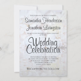 White Reflection Peony Blume & Hearts Wedding Einladung