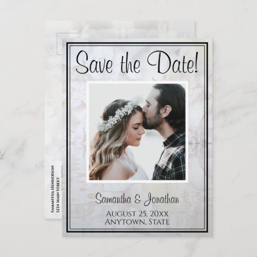 White Reflections Wedding Save the Date Postcard Postkarte (Vorne/Hinten)