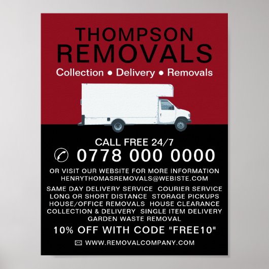 White Removal Van, Umzugsfirmenwerbung Poster (Vorne)