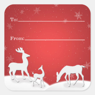 White Rentier and Snowflakes Sticker Geschenk Tag