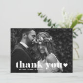 White Retro Bold Typografy Foto Wedding Dankeskarte (Stehend Vorderseite)