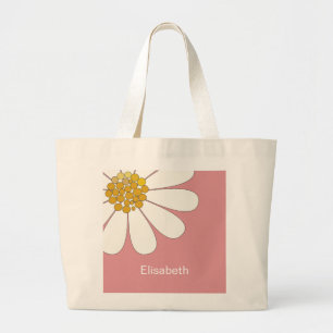 White Retro Daisy Blume Personalialize Name Jumbo Stoffbeutel