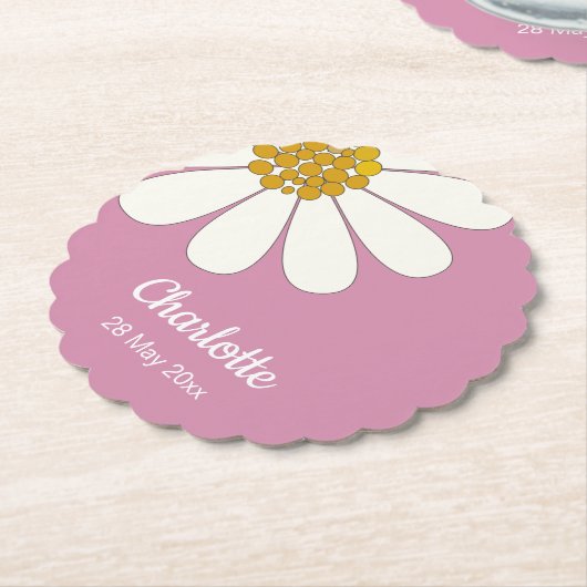 White Retro Modern Daisy Blume Individuelle Name Untersetzer (angewinkelt)