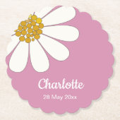White Retro Modern Daisy Blume Individuelle Name  Untersetzer (Vorderseite)