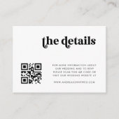 White Retro Script QR Code Einfache Hochzeitdetail Begleitkarte (Vorderseite)