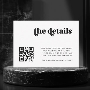 White Retro Script QR Code Einfache Hochzeitdetail Begleitkarte