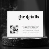 White Retro Script QR Code Einfache Hochzeitdetail Begleitkarte