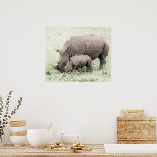 White Rhino & Baby Poster (Küche)