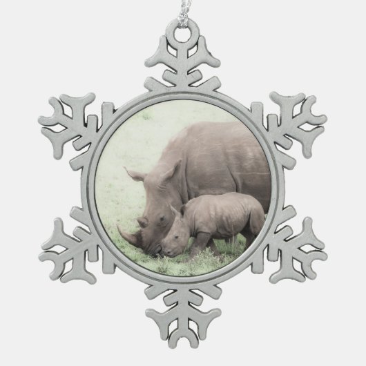 White Rhino & Baby Snowflake Ornament (Vorderseite)