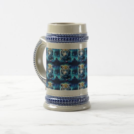 White Riant Tiger Printed Stein Bierglas (Vorderseite Links)