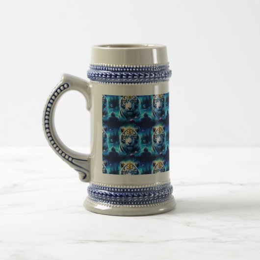 White Riant Tiger Printed Stein Bierglas (Links)