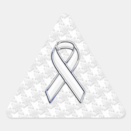 White Ribbon Awareness Hahnentrittmuster im Chrome Dreieckiger Aufkleber (Vorderseite)
