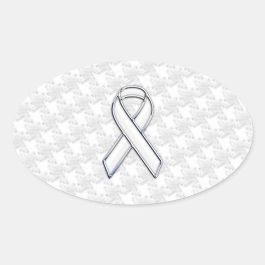 White Ribbon Awareness Hahnentrittmuster im Chrome Ovaler Aufkleber (Vorderseite)