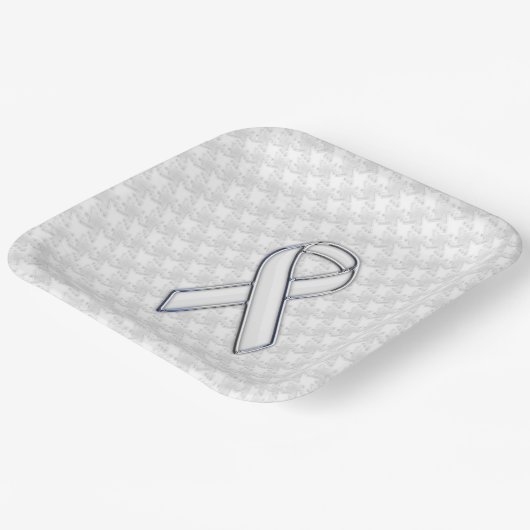 White Ribbon Awareness Hahnentrittmuster im Chrome Pappteller (Gewinkelt)