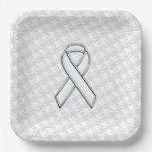White Ribbon Awareness Hahnentrittmuster im Chrome Pappteller (Vorderseite)