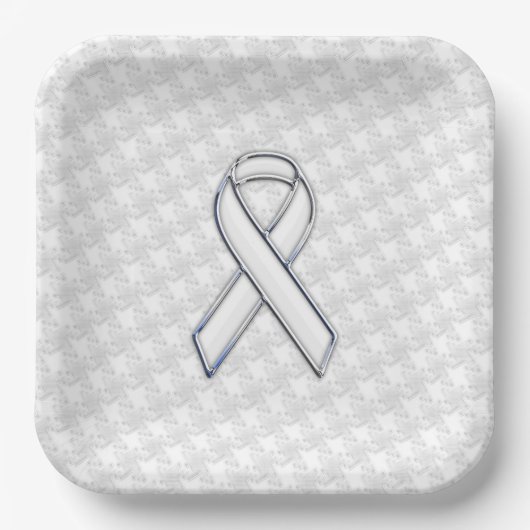 White Ribbon Awareness Hahnentrittmuster im Chrome Pappteller (Vorderseite)