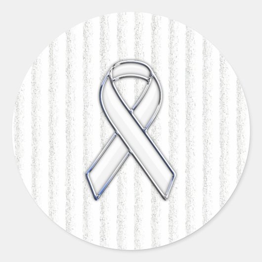 White Ribbon Awareness Stripes Runder Aufkleber (Vorderseite)
