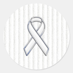 White Ribbon Awareness Stripes Runder Aufkleber