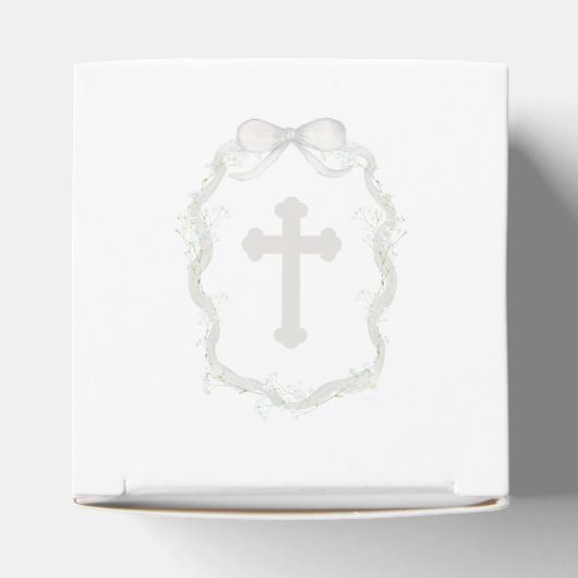 White Ribbon Baby's Breath Baptism Cube Geschenkschachtel (Oben)
