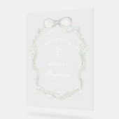 White Ribbon Baby's Breath Baptism Welcome Acrylschild (Winkel)