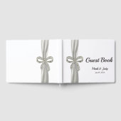 White Ribbon Diamond Bow Wedding Guestbook Gästebuch (Voll)