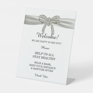 White Ribbon Diamond Bow Wedding Safety Sockelschild