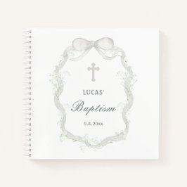 White Ribbon Gipskraut Taufe Gästebuch Notizblock