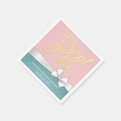 White Ribbon Gold Script Blue Pink Baby Dusche Serviette (Ecke)