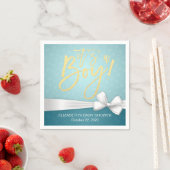 White Ribbon Gold Script Turquoise Baby Dusche Serviette (Beispiel)