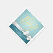 White Ribbon Gold Script Turquoise Baby Dusche Serviette (Ecke)