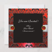 WHITE RIBBON RED BLACK DAMASK MONOGRAM Ruby Einladung (Rückseite)