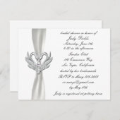 White Ribbon Silver Swans Bridal Dusche Einladung (Vorne/Hinten)