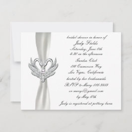 White Ribbon Silver Swans Bridal Dusche Einladung