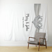 White Ribbon Silver Swans Hochzeitskugel Wandteppich (Beispiel (Horizontal))