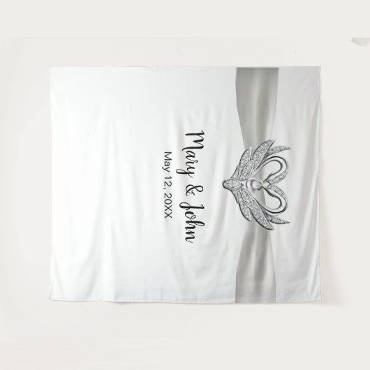 White Ribbon Silver Swans Hochzeitskugel Wandteppich (Vorderseite (Horizontal))