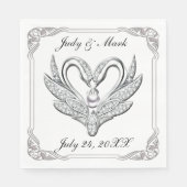 White Ribbon Silver Swans Paper Napkins Serviette (Vorderseite)